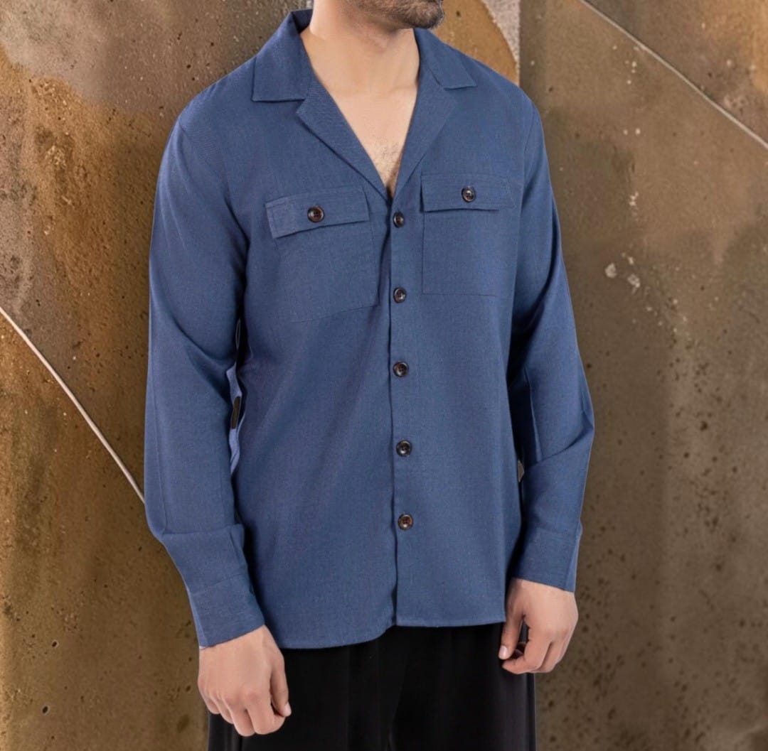 Men Brown & Blue Cuban Collar Shirt