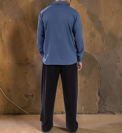 Men Brown & Blue Cuban Collar Shirt
