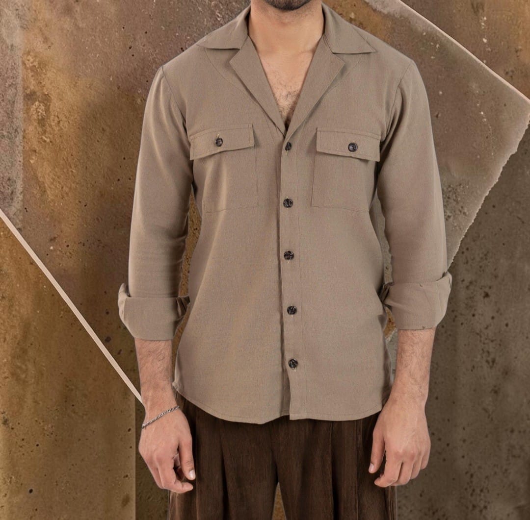Men Brown & Blue Cuban Collar Shirt