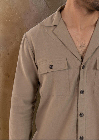Men Brown & Blue Cuban Collar Shirt