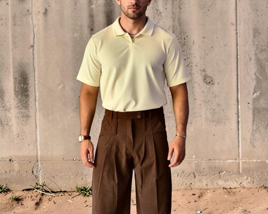 Men Chocolate Brown Pleated Trousers