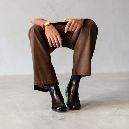 Men Chocolate Brown Pleated Trousers